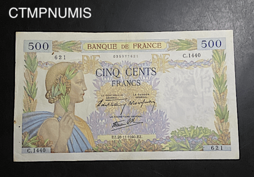 ,BILLET,500,FRANCS,LA,PAIX,28,11,1940,