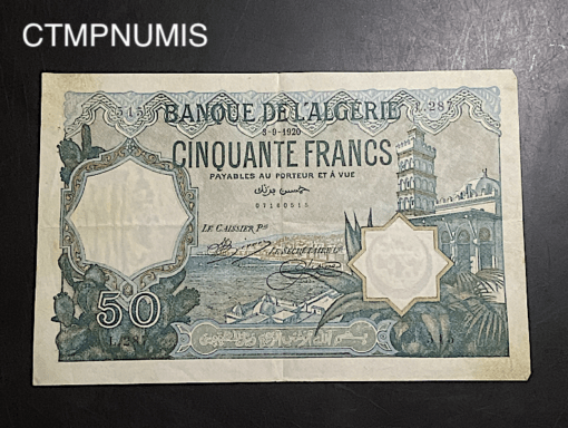 ,BILLET,ALGERIE,COLONIE,50,FRANCS,3,9,1920,