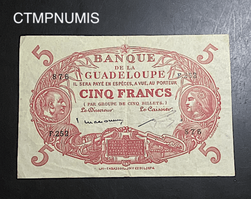 ,BILLET,GUADELOUPE,5,FRANCS,ROUGE,1934,1943,
