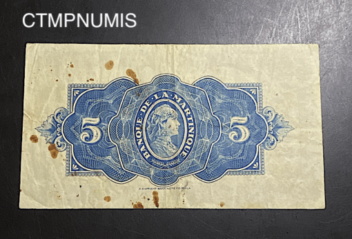 ,BILLET,BANQUE,MARTINIQUE,1942,5,FRANCS,