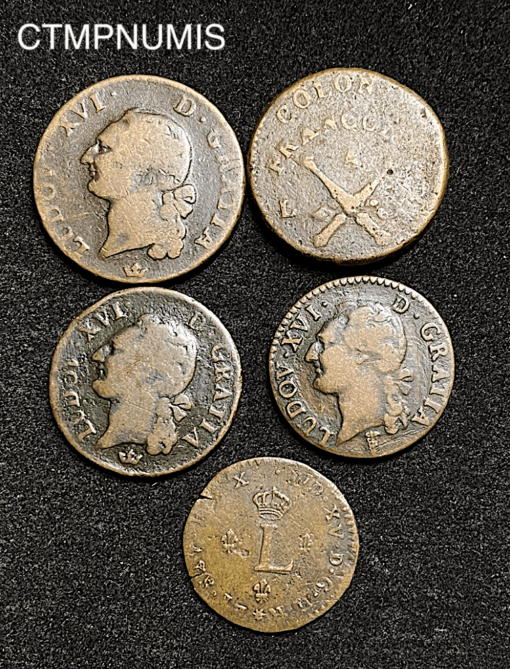 ,MONNAIE,ROYALE,LOUIS,XV,XVI,LOT,BRONZE,COLONIES,