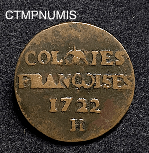 ,MONNAIE,COLONIE,CANADA,LOUISIANE,9,DENIERS,LOUIS,XV,1722,LA,ROCHELLE,