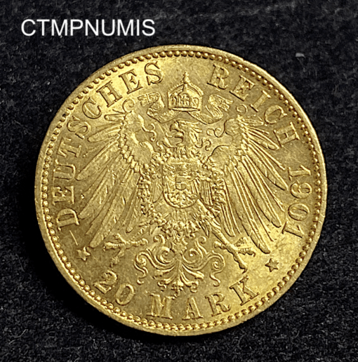 ,MONNAIE,ALLEMAGNE,PRUSSE,20,MARK,OR,1901,