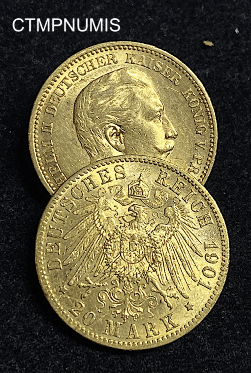 ,MONNAIE,ALLEMAGNE,PRUSSE,20,MARK,OR,1901,