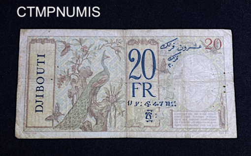 ,BILLET,20,FRANCS,DJIBOUTI,1936,SURCHARGE,BIC,