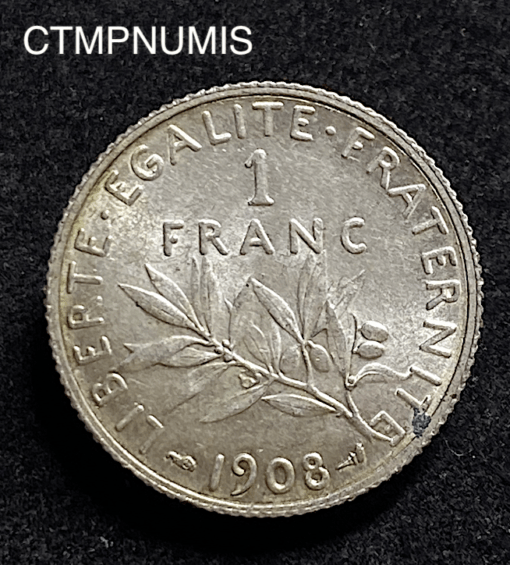 ,1,FRANC,ARGENT,MONNAIE,SEMEUSE,1908,SUP,