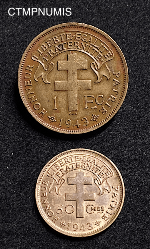 ,MONNAIE,COLONIE,MADAGASCAR 1,2,FRANCS,1943,