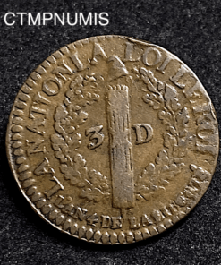 ,MONNAIE,CONSTITUTION,3,DENIERS,LOUIS,XVI,1792,D,LYON,