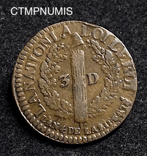 ,MONNAIE,CONSTITUTION,3,DENIERS,LOUIS,XVI,1792,D,LYON,
