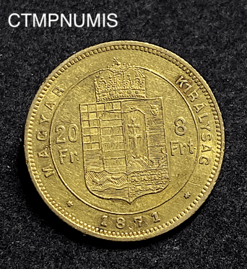 ,MONNAIE,AUTRICHE,20,FRANCS,8,FORINT,OR,1871,KB,