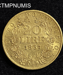 ,MONNAIE,ITALIE,VATICAN,20,LIRE,OR,PIE,IX,1867,ROME,