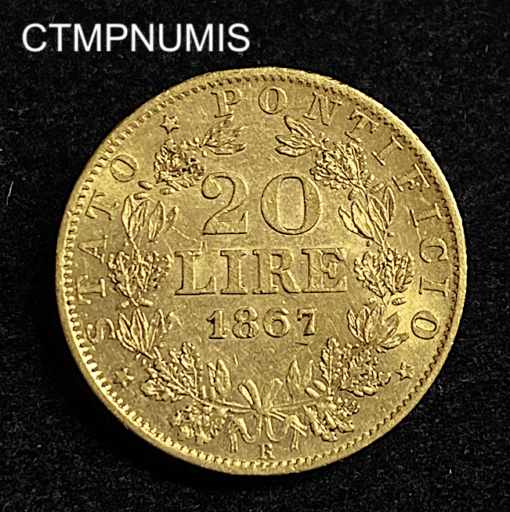 ,MONNAIE,ITALIE,VATICAN,20,LIRE,OR,PIE,IX,1867,ROME,