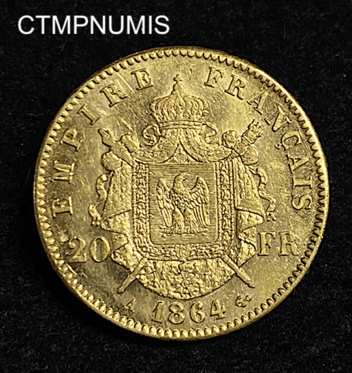 ,MONNAIE,EMPIRE,20,FRANCS,OR,NAPOLEON,1864,