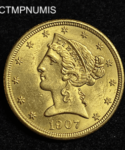,MONNAIE,ETATS,UNIS,5,DOLLAR,OR,1907,