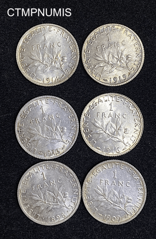 ,MONNAIE,1,FRANC,ARGENT,SEMEUSE,LOT,DE,6,SUP,