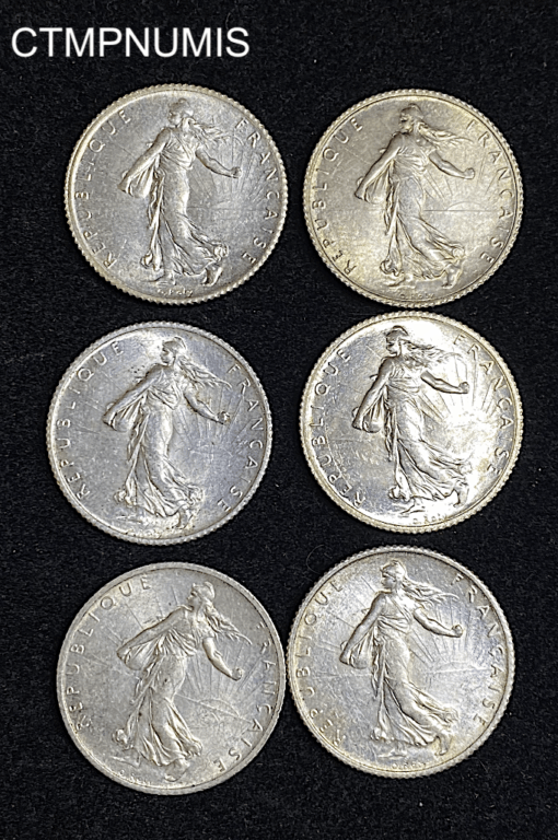 ,MONNAIE,1,FRANC,ARGENT,SEMEUSE,LOT,DE,6,SUP,
