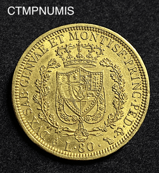 ,MONNAIE,ITALIE,80,LIRE,OR,1828,TURIN,
