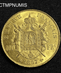 ,MONNAIE,EMPIRE,100,FRANCS,OR,NAPOLEON,1867,BB,STRASBOURG,SUP,