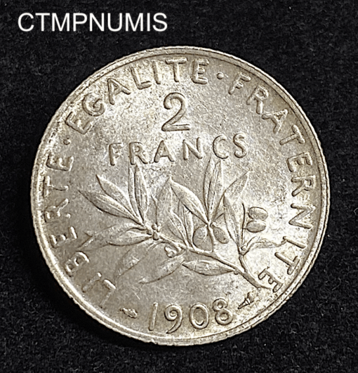 ,,MONNAIE,2,FRANCS,SEMEUSE,ARGENT,1908,SUP,