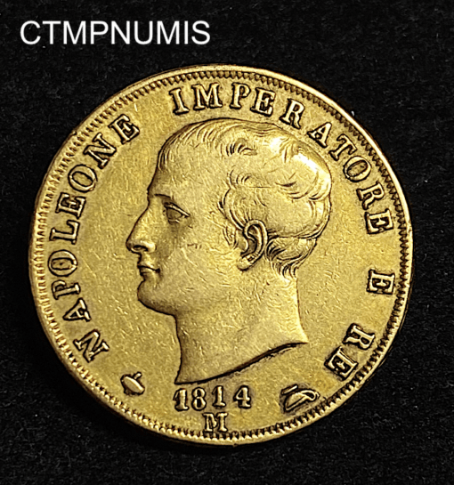 ,MONNAIE,ITALIE,40,LIRE,OR,NAPOLEON,1814,M,MILAN,