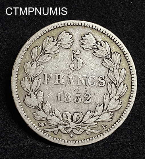 ,MONNAIE,5,FRANCS,ARGENT,LOUIS,PHILIPPE,1832,L,BAYONNE,