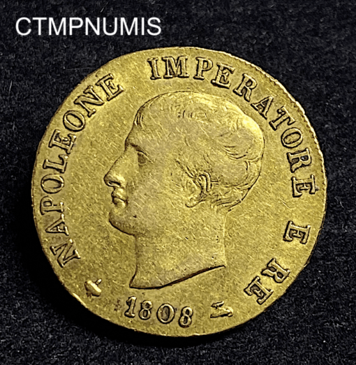 ,MONNAIE,ITALIE,40,LIRE,OR,1808,SANS,M,MILAN,