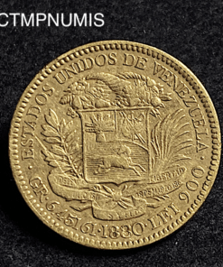 ,MONNAIE,VENEZUELA,20,BOLIVARES,1880,OR,