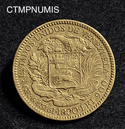 ,MONNAIE,VENEZUELA,20,BOLIVARES,1880,OR,