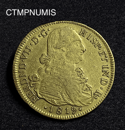 ,MONNAIE,COLOMBIE,8,ESCUDOS,OR,FERDINAND,1819,SANTA,FE,