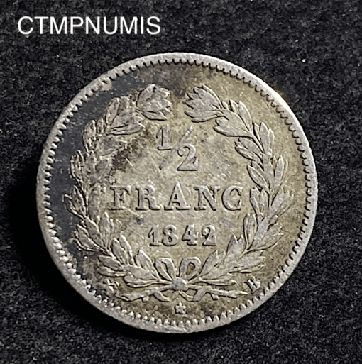 ,MONNAIE,1/2,FRANC,ARGENT,1842,B,ROUEN,LOUIS,PHILIPPE,