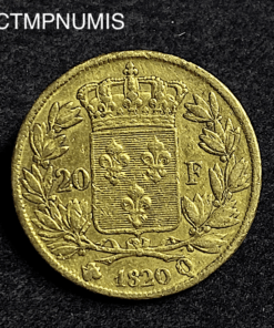 ,MONNAIE,20,FRANCS,OR,LOUIS,XVIII,1820,Q,PERPIGNAN,