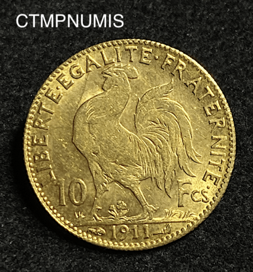 ,MONNAIE,10,FRANCS,OR,COQ,1911,