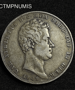 ,MONNAIE,ITALIE,5,LIRE,ARGENT,CHARLES,1849,GENES,