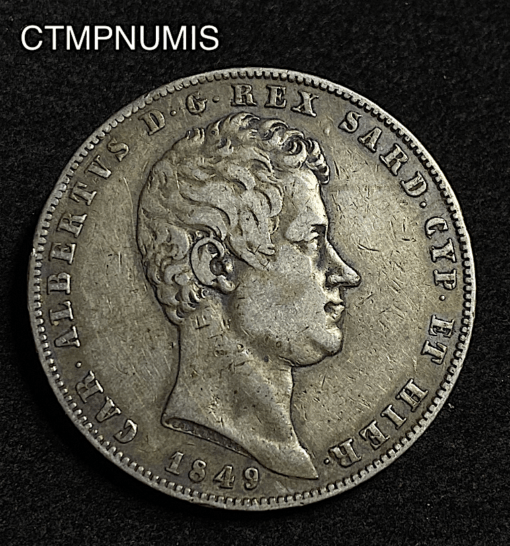 ,MONNAIE,ITALIE,5,LIRE,ARGENT,CHARLES,1849,GENES,