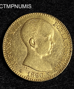 ,MONNAIE,20,PESETAS,OR,ESPAGNE,1890,