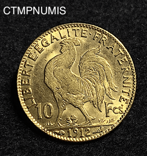 ,MONNAIE,10,FRANCS,OR,COQ,1912,