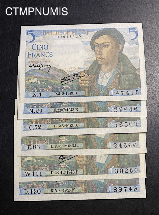 ,BILLET,5,FRANCS,BERGER,NEUFS,LOT,