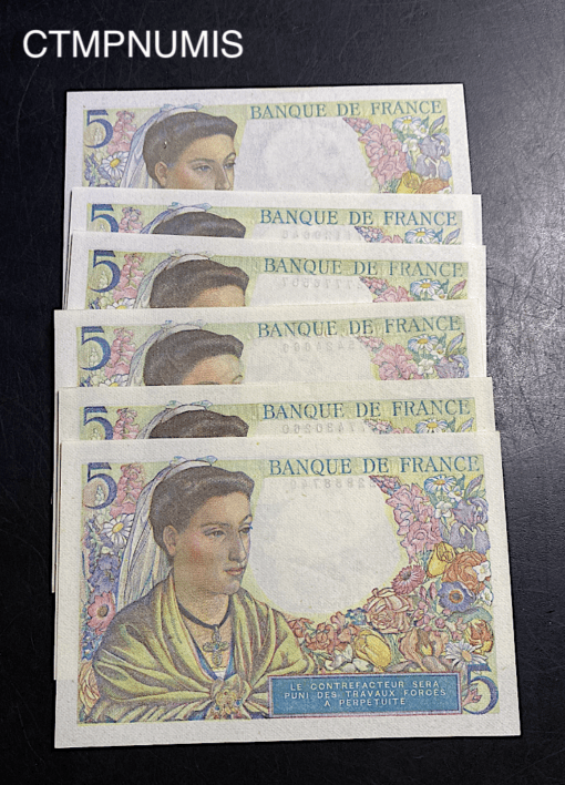 ,BILLET,5,FRANCS,BERGER,NEUFS,LOT,
