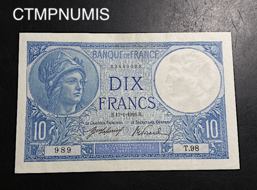 ,BILLET,MINERVE,1916,NEUF,10,FRANCS,