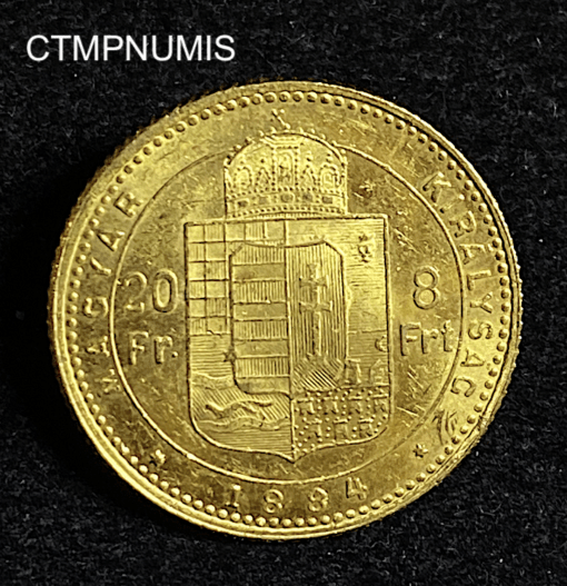 ,MONNAIE,HONGRIE,20,FRANCS,8,FORINT,1884,