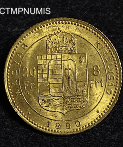 ,MONNAIE,HONGRIE,20,FRANCS,8,FORINT,OR,1880,