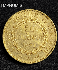 ,MONNAIE,20,FRANCS,OR,GENIE,1891,