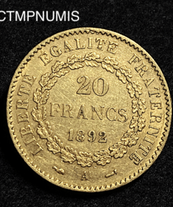 ,MONNAIE,20,FRANCS,OR,GENIE,1892,