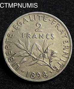 ,MONNAIE,2,FRANCS,ARGENT,SEMEUSE,1898,FLAN,MAT,