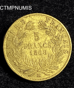 ,MONNAIE,5,FRANCS,OR,NAPOLEON,1868,BB,STRASBOURG,
