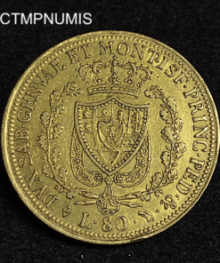 ,MONNAIE,ITALIE,80,LIRE,OR,CHARLES,FELIX,1826,TURIN,