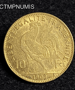 ,MONNAIE,10,FRANCS,OR,COQ,1909,