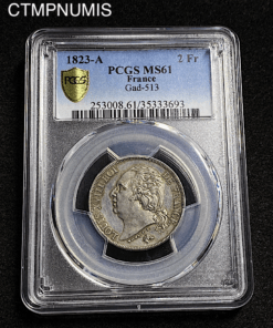 ,MONNAIE,2,FRANCS,LOUIS,XVIII,ARGENT,1823,MS61,
