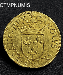 ,MONNAIE,CHARLES,IX,ECU,OR,SOLEIL,1566,ROUEN,