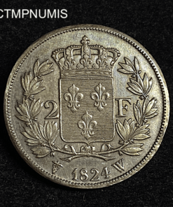 ,MONNAIE,2,FRANCS,ARGENT,LOUIS,XVIII,1824,W,LILLE,SUP,